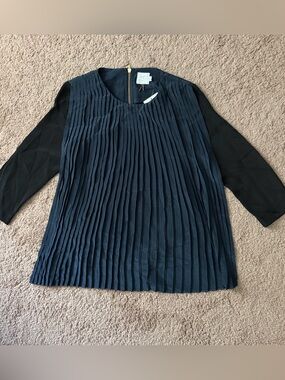 NWT Anthropologie HD in Paris Blue & Black Pleated Blouse XS